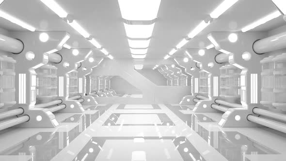 Futuristic science fiction interior of a laboratory or spaceship