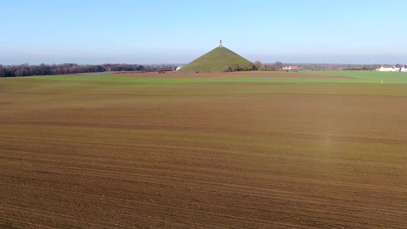 Aerial View of The Lion's Mound with Farm Land Around. Belgium