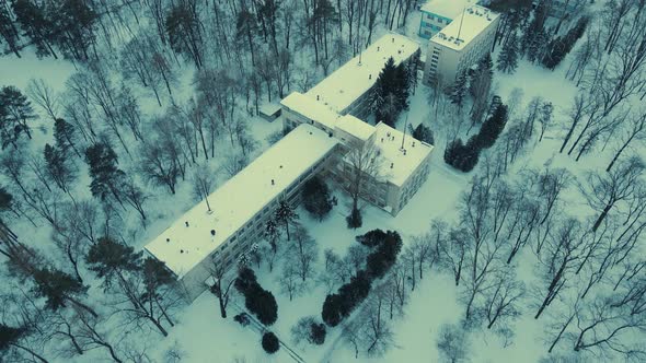 Aerial View of the Old Hospital in Winter