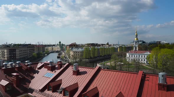 Central Part of the City of Saint Petersburg is Filmed From the Roof of the Building in Timelapse