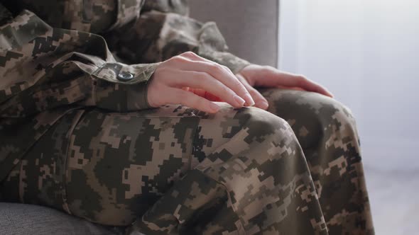 Close Up of Trembling Female Hands Unrecognizable Woman Soldier Suffering From Tremor After Getting