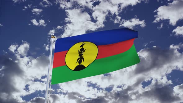 New Caledonia Flag With Sky 4k