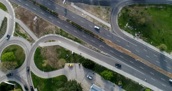 Aerial view of street traffic of the city.  Urban Landscape. 4K video. Varna, Bulgaria
