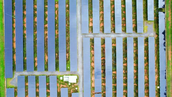 4K : Aerial view of a solar power station