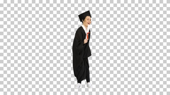 Education, graduation concept Graduate girl dancing, Alpha Channel alt