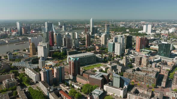 Downtown Rotterdam Skyline At Daytime In South Holland, Netherlands. - aerial