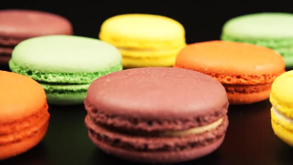 Colorful Macaroons Is On The Black Table