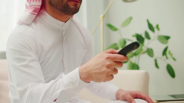 Middle Eastern Man Watching Tv Closeup