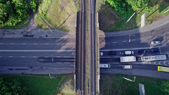 Car Road with Bridge and Railway Under It