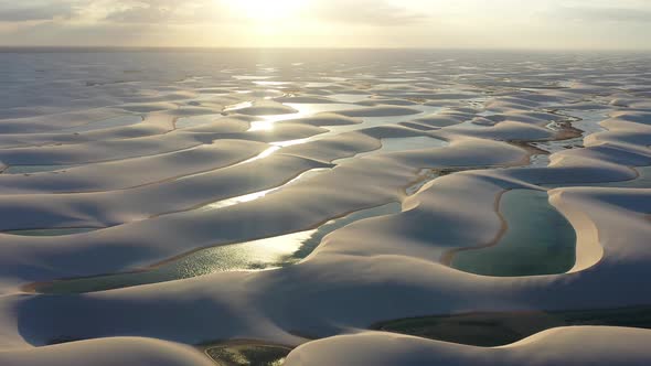 Sunset at Lencois Maranhenses Maranhao. Scenic sand dunes and rainwater lakes