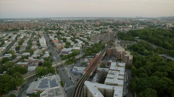 Aerial View of Bronx River Parkway and NYC Skyline from Afar