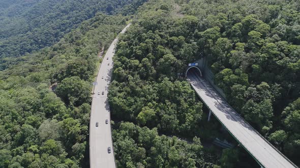 Nature landscape of highway road between green mountains.