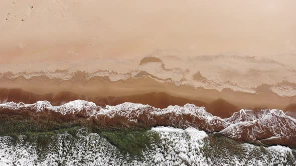 Sand Beach and Waves. Aerial View.