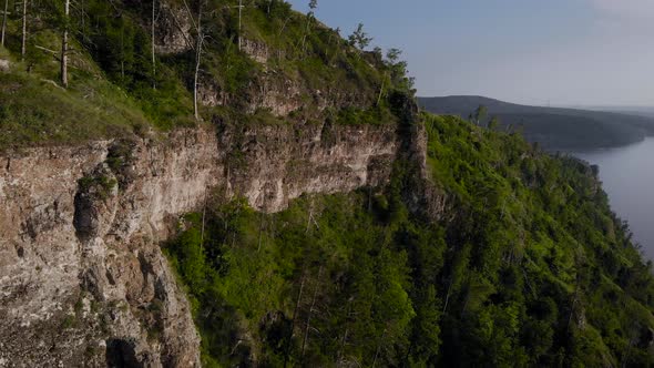 View From Above on the Rocky Mountain and the Shore. Summer Nature in the Central Strip of Russia