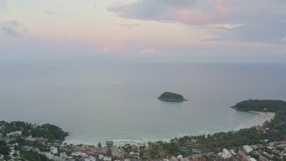 Aerial View Bright Sunrise Above Kata Beach Phuket.