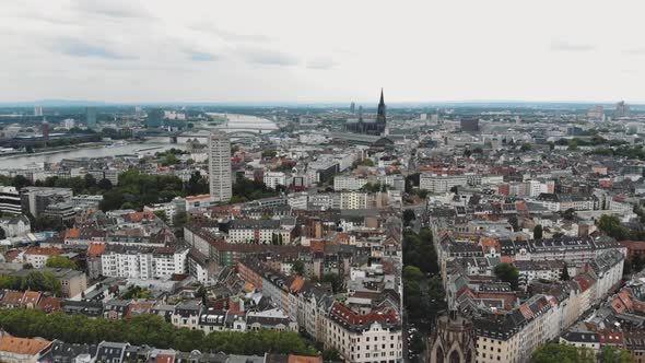 4k Aerial footage of the historical German city of Cologne