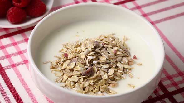 Healthy breakfast with muesli and yogurt 