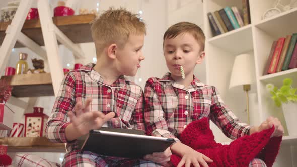 Boys Watching Youtube Channel Tablet Christmas Eve