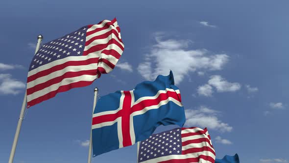 Waving Flags of Iceland and the USA