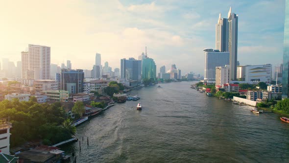 4K : Aerial city view of Bangkok downtown, Flying over Bangkok, Thailand.