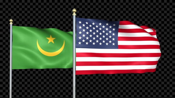 Mauritania And United States Two Countries Flags Waving
