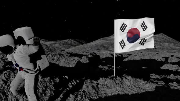 Astronaut Planting South Korea Flag on the Moon