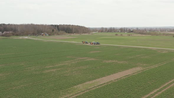 Flying Over Agricultural Farming Fields in Lithuania