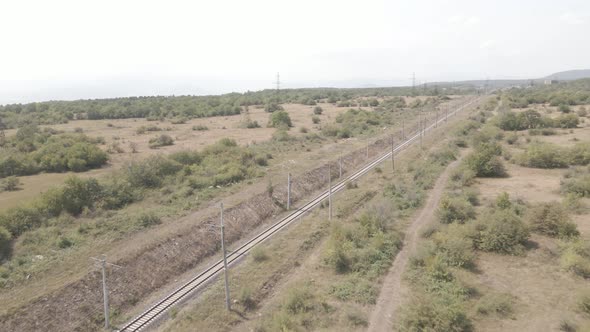 Aerial view of empty Railway lines in Samtskhe-Javakheti region of Georgia.