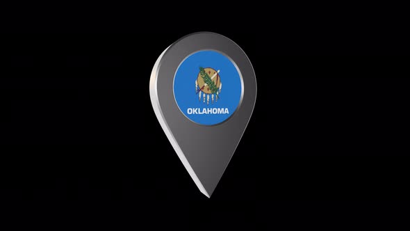 3d Animation Map Navigation Pointer With Oklahoma Flag With Alpha Channel - 4K