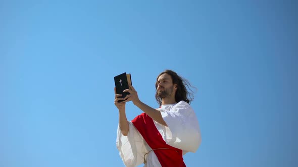 Preacher Raising Bible to Heaven, Warning About Second Coming, New Testament