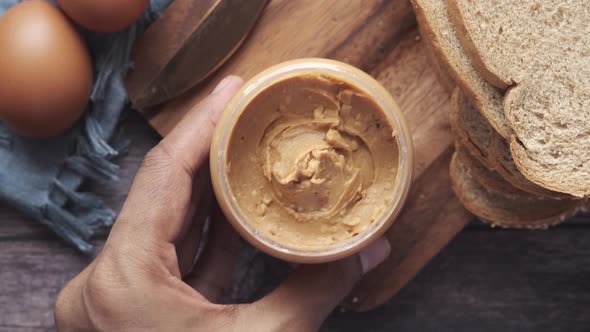 Top View of Peanut Butter in a Container