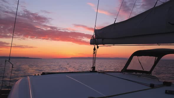 Mast of the Yachts on the Sunset Sky