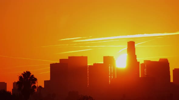 Time Lapse of the sun rising from behind downtown Los Angeles