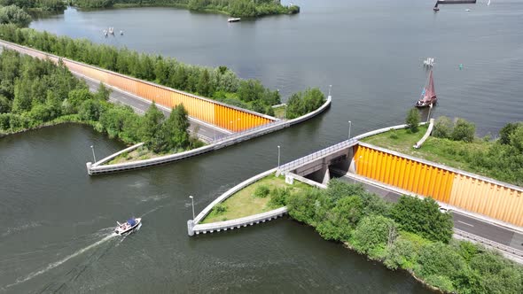 Aqueduct Veluwemeer Near Harderwijk Transport Asphalt Motorway Road for Traffic Crossing Underneath