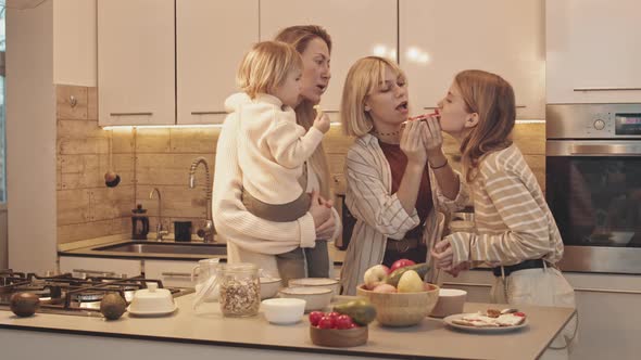 Mom with Children on Kitchen