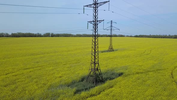 High-voltage Power Pylons on Yellow Field