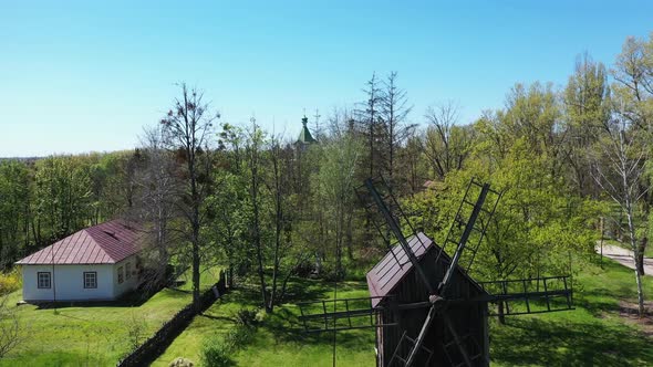 Antique Wooden Windmill Aerial View