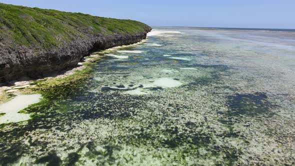 Ocean at Low Tide Near the Coast of Zanzibar Island Tanzania Slow Motion