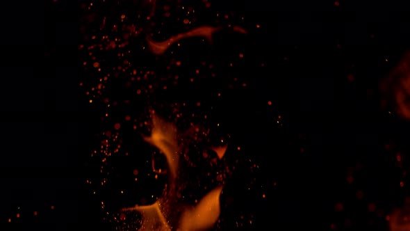 Super Slow Motion Shot of Fire and Sparks Isolated on Black Background at 1000Fps