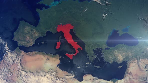Realistic Earth Zoom Red Alert Highlight Country Italy