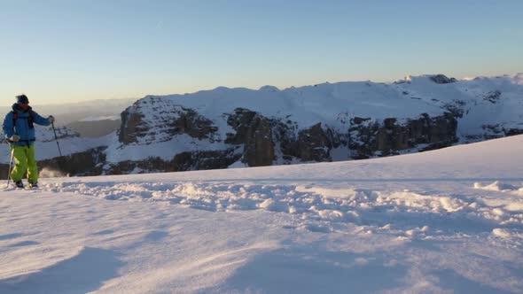 Single man on skiing tour, Sasso Pordoi, Dolomites, Italy