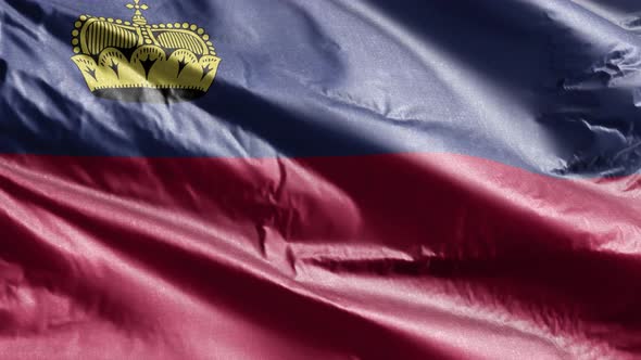 Liechtenstein textile flag waving on the wind. 10 seconds loop.