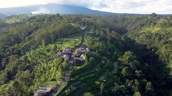 Drone Over Hills Canyon Rice Terrace and Village