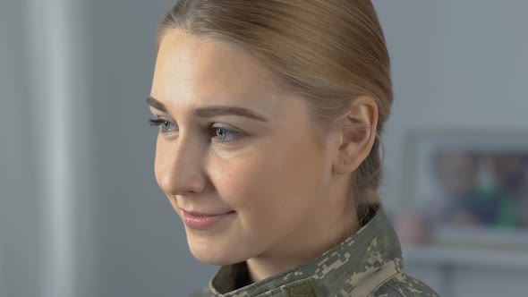 Beautiful Proud Servicewoman Looking in Camera, Army Profession, Patriotism