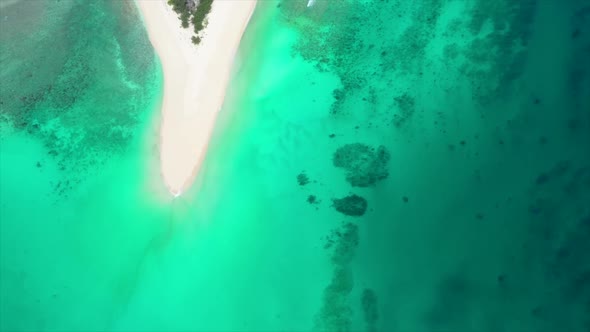 aerial fly over of tropical island in the Indian Ocean off Madagascar