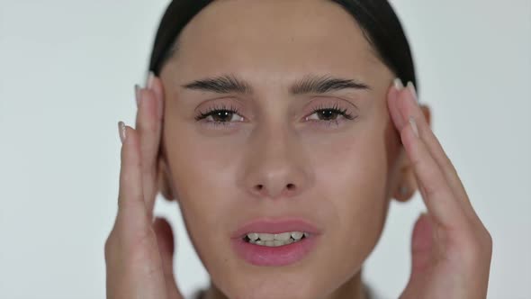 Face of Latin Woman Having Toothache White Background