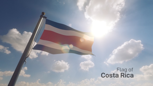 Costa Rica Flag on a Flagpole V2