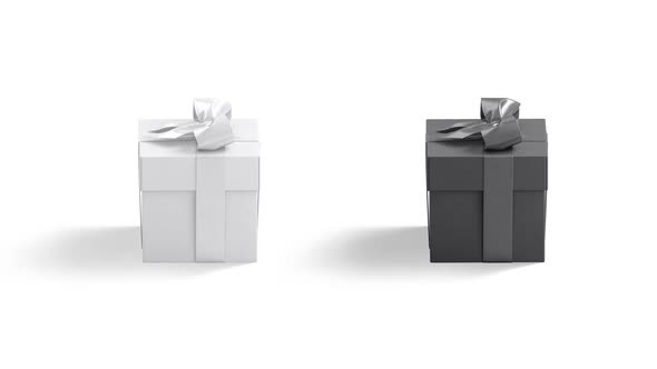 Blank black and white gift box ribbon mockup, looped rotation