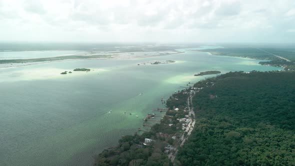 The Laggon of Bacalar in southeast Mexico seen from the air