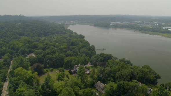 Roslyn Village and Hempstead Harbor in Long Island Aerial